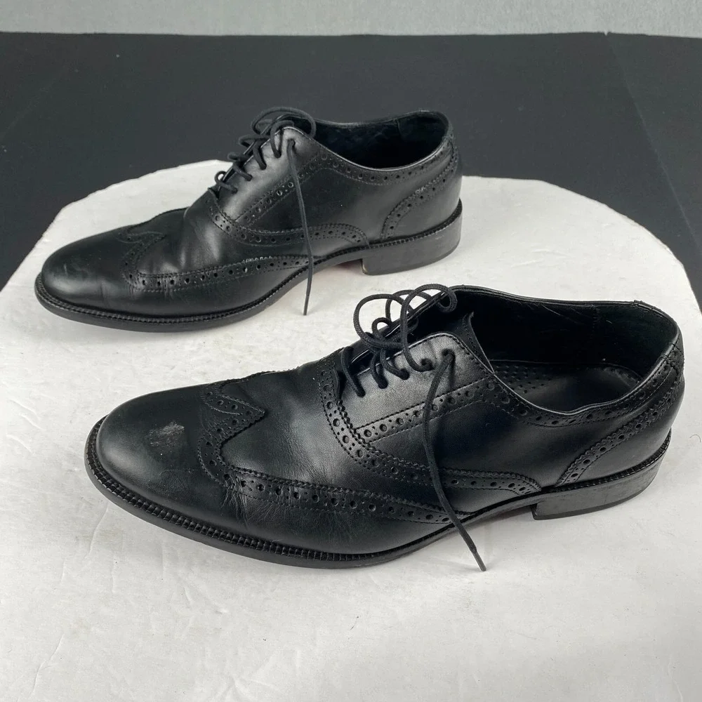 Cole Haan Men's Williams Wingtip Oxford‎ Black Leather Lace Up Shoes Size 9.5 M